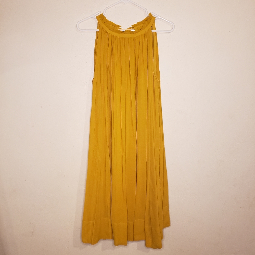 Banana Republic Medium Pleated Dress Mustard Yellow